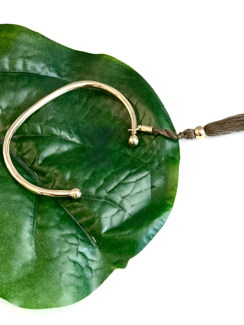 J. JILL Gold Tone Open Cuff Bracelet with Brown Tassel